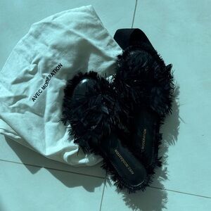 Black Feathered Sandals